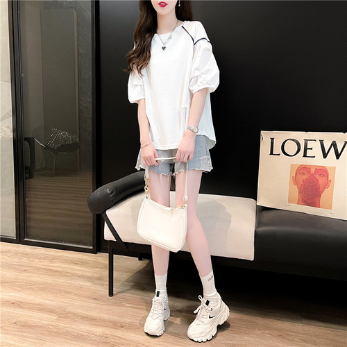 Large size loose casual all-matching summer new round collar short-sleeved T-shirt for women