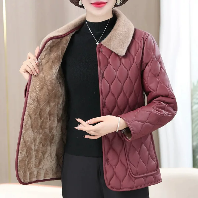 Demi-season polyurethane keep warm down jacket, for middle age, increased thickness