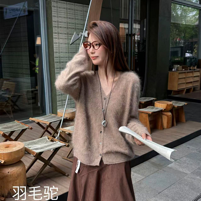 [Fleece Series] Silk Cashmere Fleece Sweater Women's Outerwear 26 Autumn New Women's V-Neck Wool Knit Cardigan