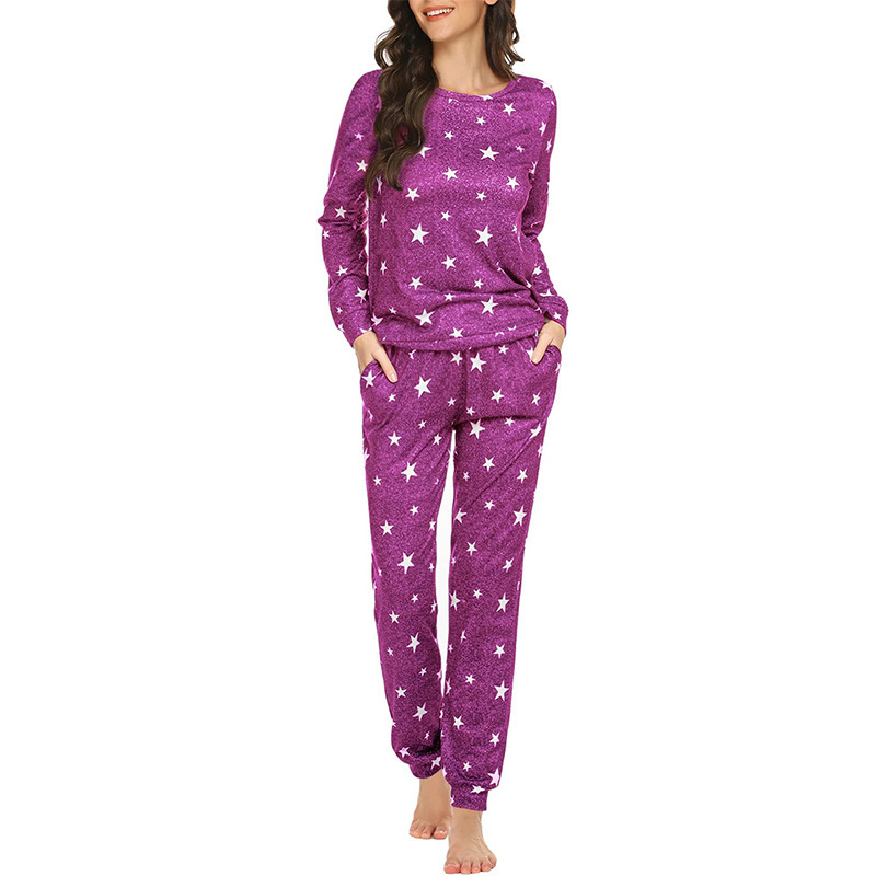Traje de pijama para mujer Amazon estilo caliente patrón de venta caliente venta directa de fábrica envío de una pieza traje de dos piezas de comercio exterior europeo y americano