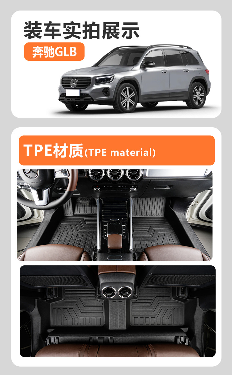 Suitable for Mercedes-Benz GLB five-seater/seven-seater, full coverage for the front two rows including door sills, 20-26 models, TPE car floor mats