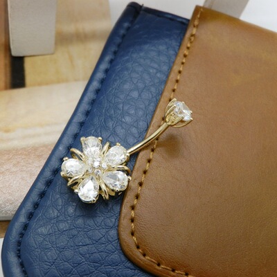 KQH0001 Korean jewelry 14K Gold Jewelry Navel ring temperament Elegant Drop Round diamond Five flower Umbilical nail