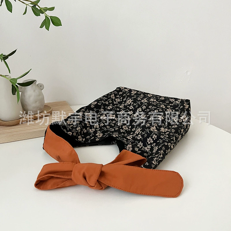 布凡良品 Small design cute black one-shoulder bag for traveling with bow