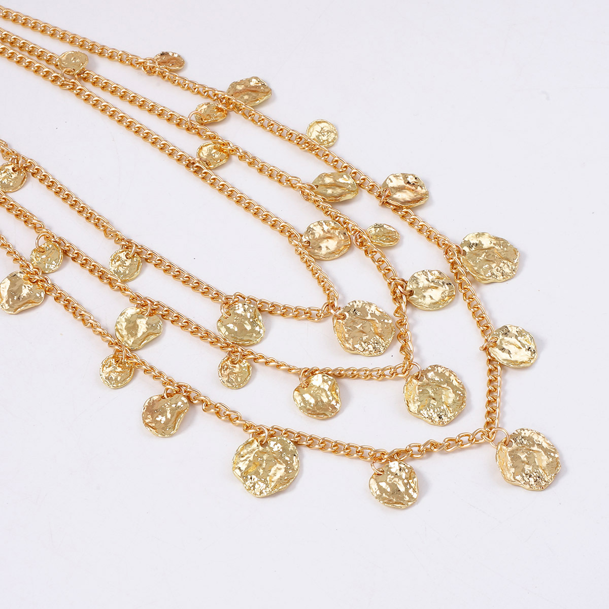 Multi-layer Necklace With Wrinkled Round Pendant Hip-hop Style_voghion.com