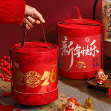 马年现货国潮风春节礼盒圆筒手提大号礼包坚果零食对联新年礼品盒