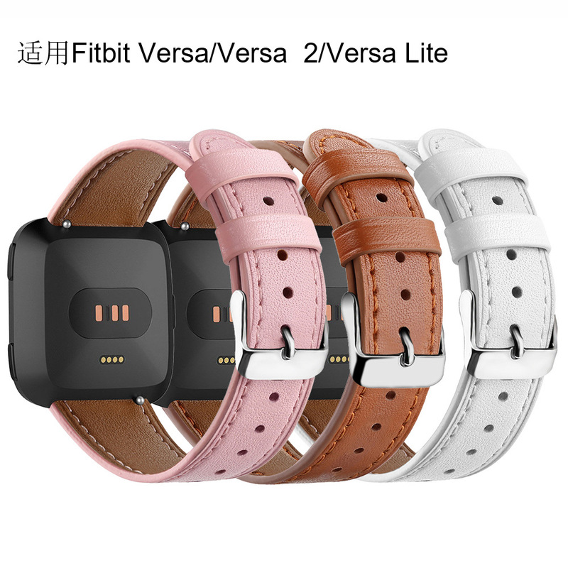 Fitbit Versa 2/Versa Lite Round Tail Leather Strap Versa First Layer Cowhide Printed Wristlet Strap