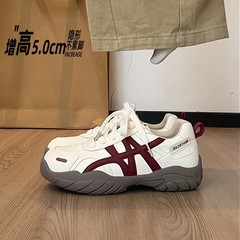 红色德训鞋女内增高2025秋季新款复古百搭运动休闲厚底阿甘鞋