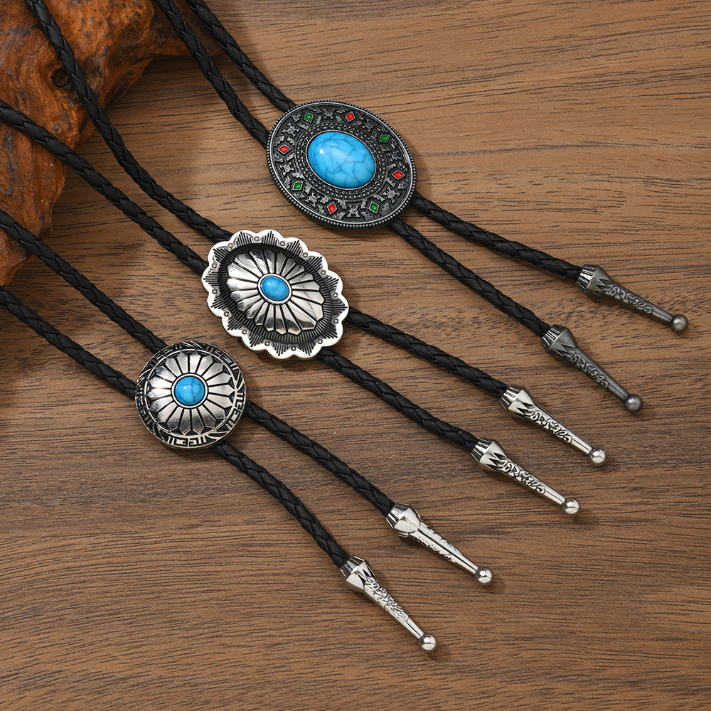 European and American Trendy Retro Multi-Style Turquoise Round Men's Tie-Style Polo Necklace