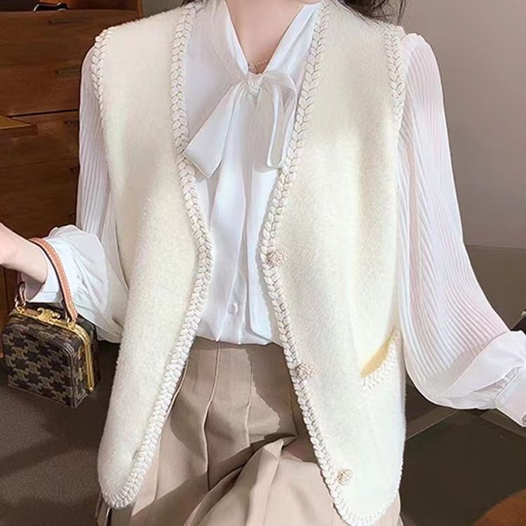 Francés Socialite estilo Chanel chaleco exterior Otoño e Invierno nueva moda todo-Partido moda sin mangas punto cardigan abrigo para las mujeres image 4