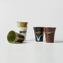 日本进口美浓烧陶瓷日式复古风粗陶茶杯五件套自由杯酒杯主人杯