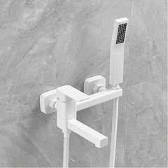 White bathtub faucet hot and cold water simple wall-mounted mixing valve exposed shower shower waterfall faucet brass