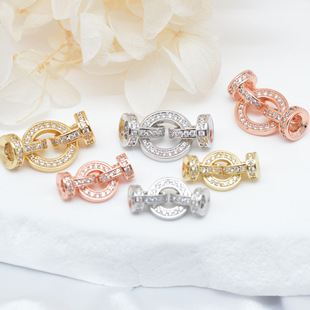 Copper gold-plated micro-inlaid zircon round necklace buckle diy bracelet connection buckle pearl jade connection closing buckle
