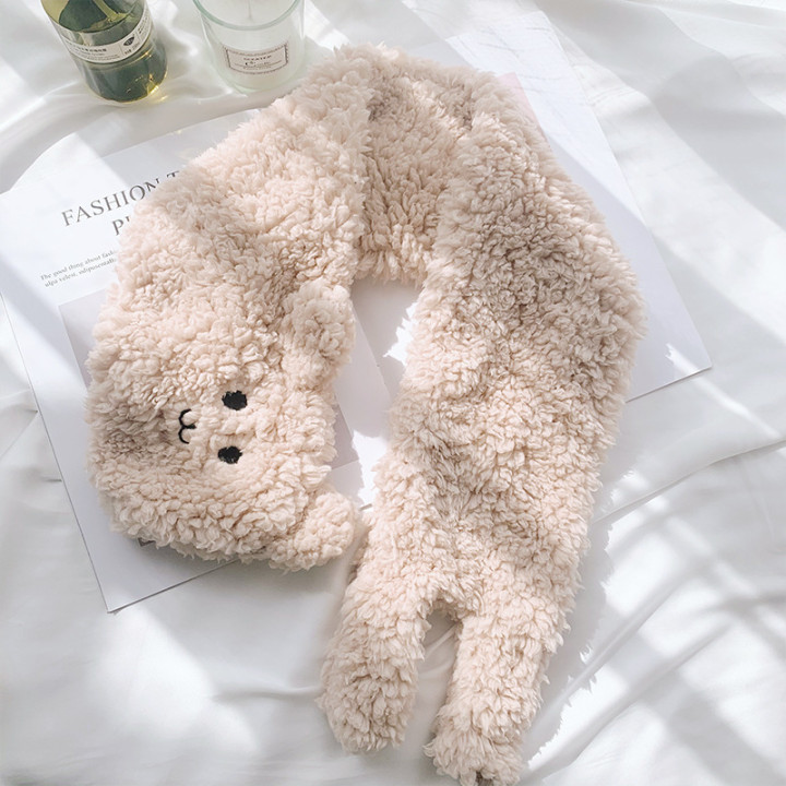 Cute little bear women in winter, furry sweet, cute and silly girl, student versatile scarf for warmth_voghion.com