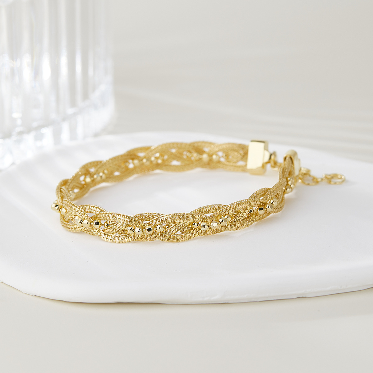 S925 Sterling Silver Four Strand Flat Wire Bracelet With Sparkling Beads High End Jewelry Accessory_voghion.com