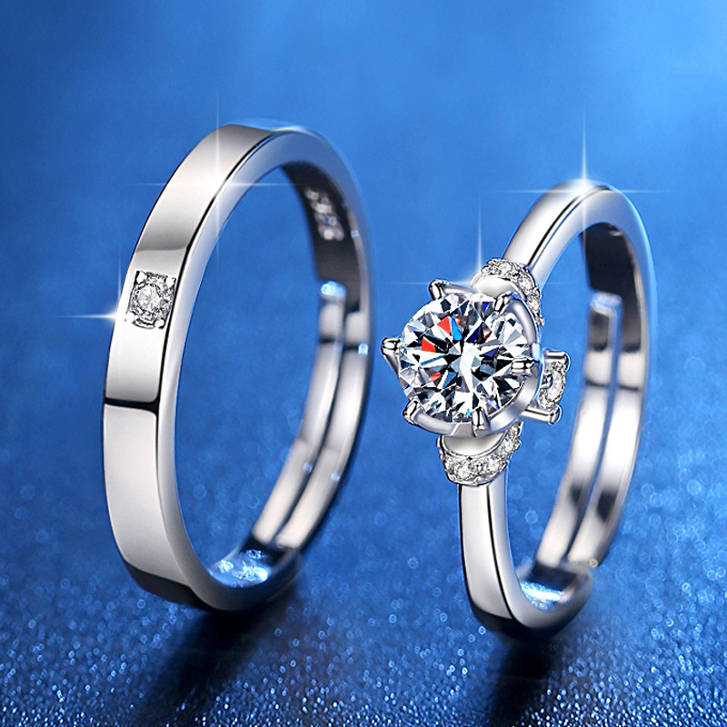 モアッサナイト カップルリング スターリングシルバー 結婚指輪 ペア 結婚式 ダイヤモンドリング 小道具 シミュレーション ライブマウス シンプルモデル|undefined