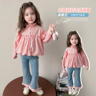 女童套装秋春秋季2026新款洋气时髦儿童女宝宝秋装花苞衬衫两件套