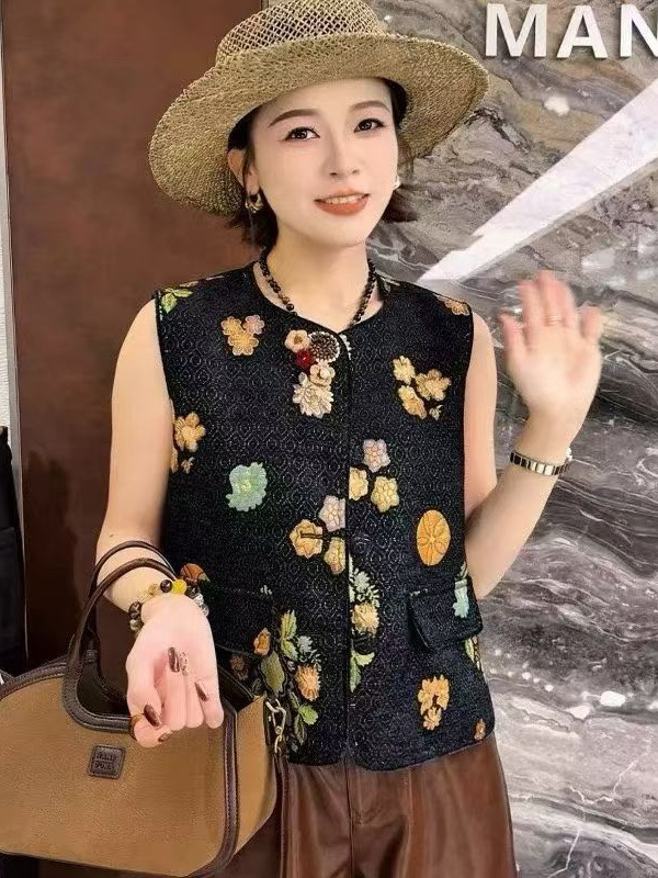新中式国风马甲背心女2025早秋新款盘扣坎肩洋气高级感提花上衣|undefined