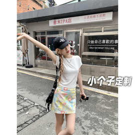 150小矮个子复古碎花半身裙女夏季别致油画包臀裙高腰显瘦a字短裙