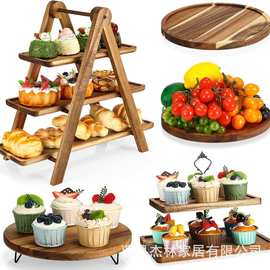 跨境木质甜品架火锅熟食菜品托盘可折叠水果蛋糕盘纸杯蛋糕展示架