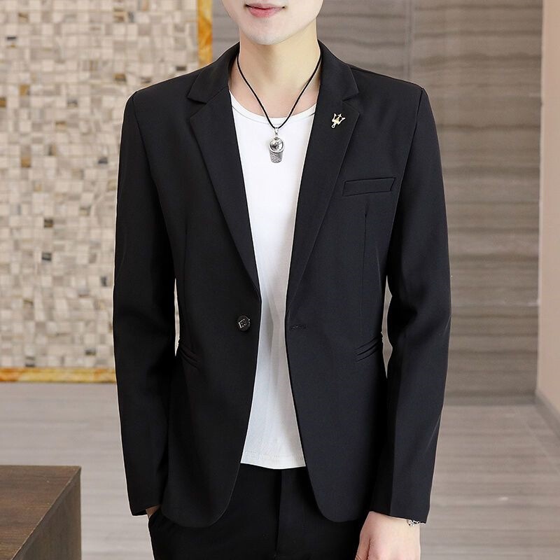 White men's blazer, Korean style, trendy, slim-fit, lightweight jacket for spring and autumn, stylish and wrinkle-free casual suit for young men White men's blazer, Korean style, trendy, slim-fit, lightweight jacket for spring and autumn, stylish and wrinkle-free casual suit for young men