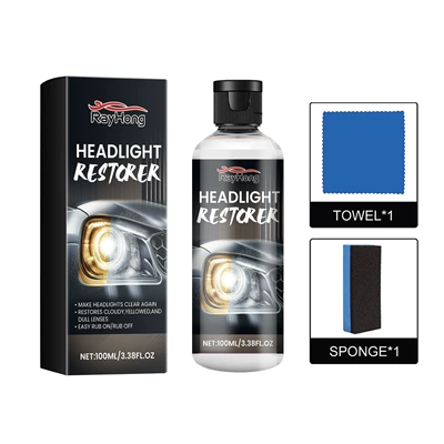 Rayhong Car Headlight Polishing Liquid Car Headlight Scratch Repair Renovation Maintenance Brightening Coating Polishing Liquid (Cleaning/curing agent) - 100mlclothsponge