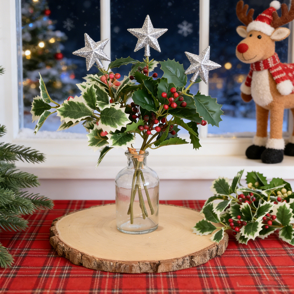 Hoja de Navidad bayas imitación verde fruta roja decoración del hogar árbol de Navidad decoración de mesa diy ramo de fiesta