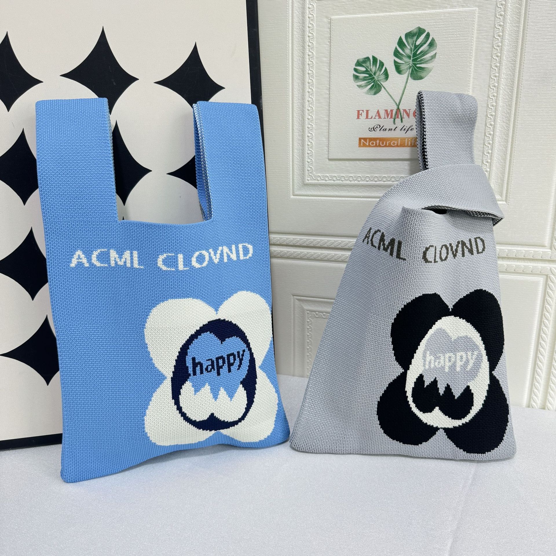 2024 Spring New Korean Style Unique Design Knit Shoulder Bag with Flowers for Outing, Versatile and Large Capacity Handbag