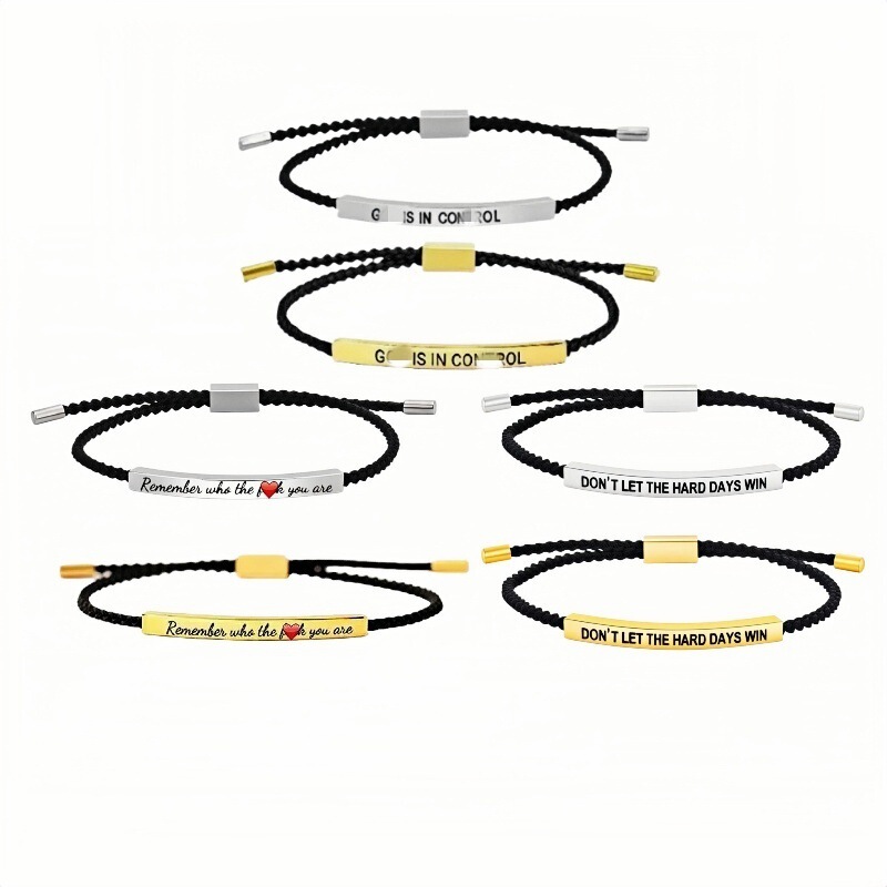 Amazon Cross-Border Best-Selling Stainless Steel Curved Tube Engraved Inspirational Pineapple Rope Adjustable Pull-Out Braided Bracelet in Stock Amazon Cross-Border Best-Selling Stainless Steel Curved Tube Engraved Inspirational Pineapple Rope Adjustable Pull-Out Braided Bracelet in Stock