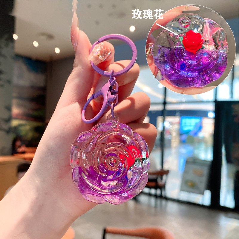 Iteret Celebrity Oil Doll Liquid Sad Bottle Keychai For Wome Exquisite Cute Cartoo Rose Pedat Backpack_voghion.com