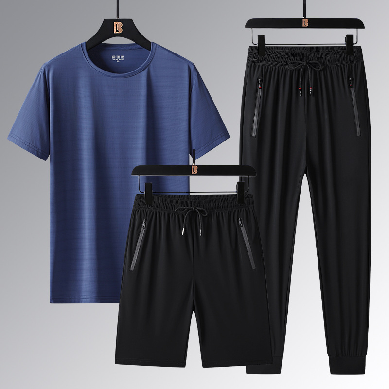 Hombre de verano helado rápido secado conjunto de tres piezas fresco y cómodo sudor transpirable juego de deportes casuales imprimible LOGO