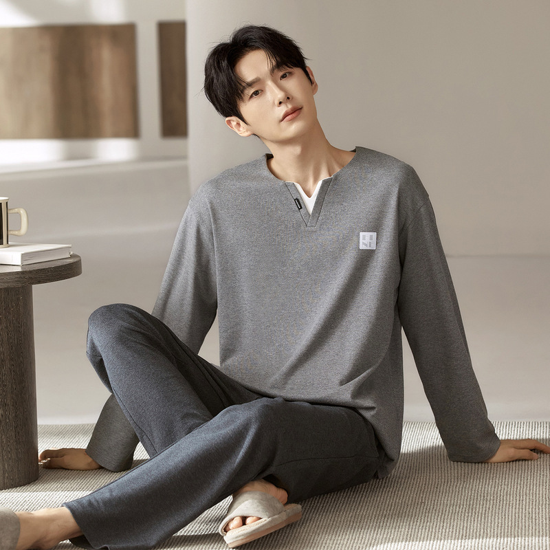 Men's Pajamas Spring and Autumn 2026 New Pure Cotton Long-Sleeve Long-Pants All-Cotton Autumn Loungewear Set That Can Be Worn Outside