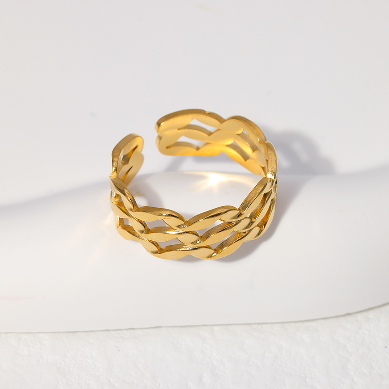 Fashion Waves Solid Color Stainless Steel Hollow Out Open Ring