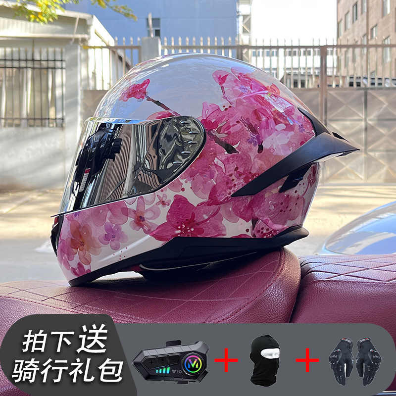 Nueva certificación estándar nacional motocicleta casco completo casco neto Bluetooth hombres y mujeres personalidad de verano cuatro estaciones cola grande pareja corriendo