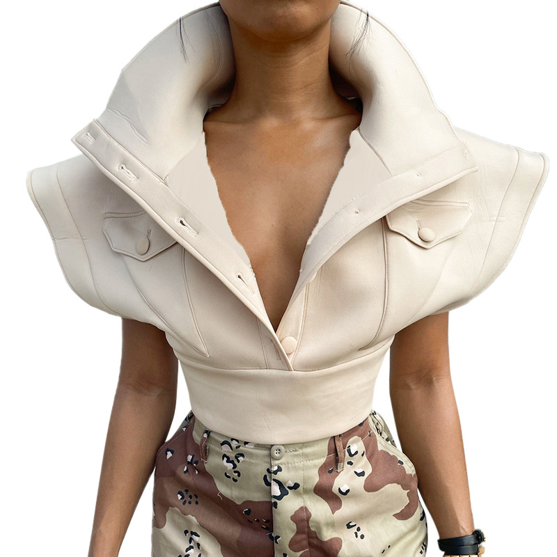 Women Clothing 2021 Autumn New Stand Collar Top Air Layer Temperament Flying Sleeves Coat in Vests