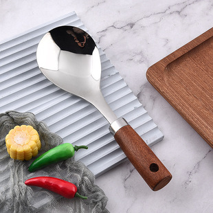 201 Stainless Steel Light Wood Handle Rice Spoon Soup Spoon Household Restaurant Hotel Rice Spoon