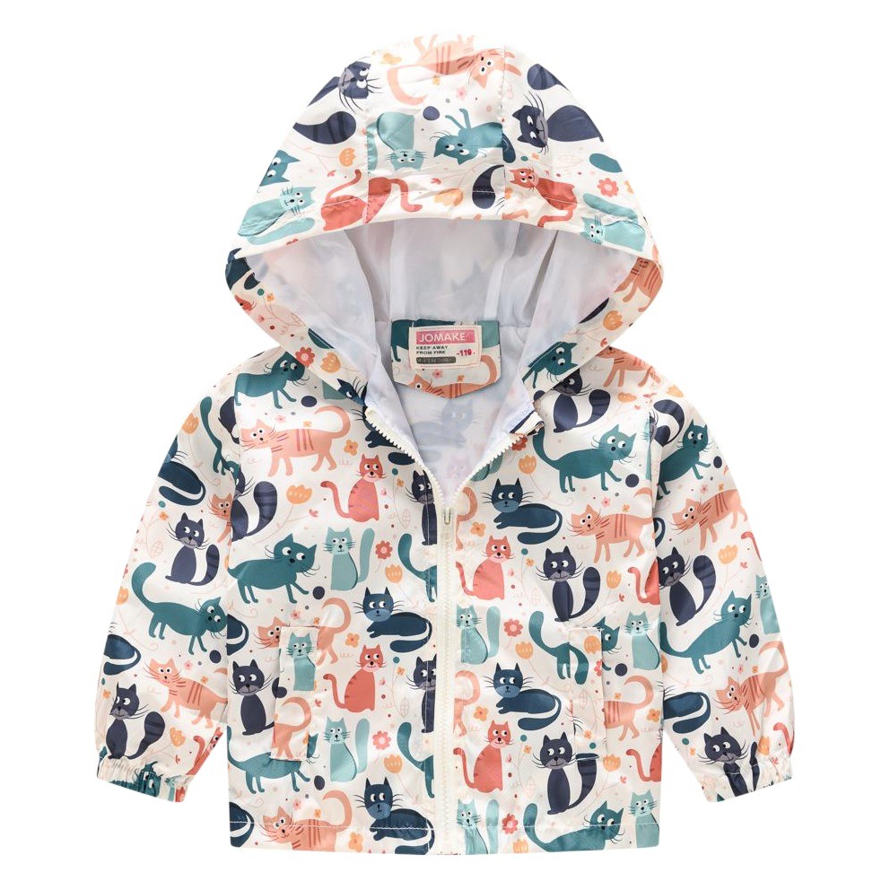 Spring and Autumn Children's Coat Boys and Girls Fashion Cartoon Printed Hooded Coat Jacket Baby Cute Outfit