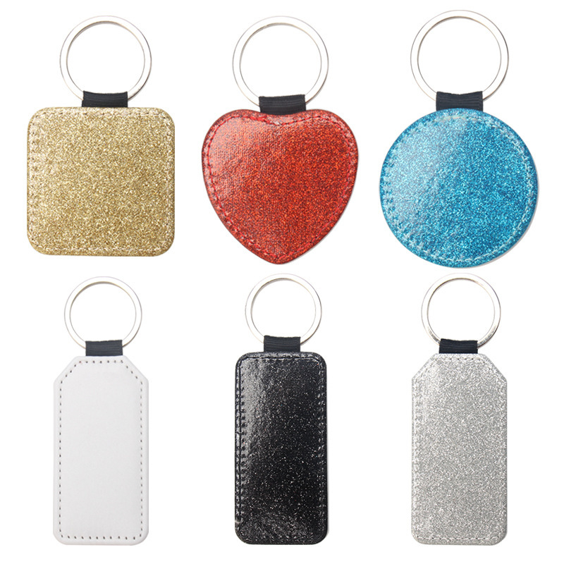 Glitter Heat Transfer Keychain Pendant, Shiny Sublimation Advertising Key Tag, Round Heart-Shaped with Logo Image Printed