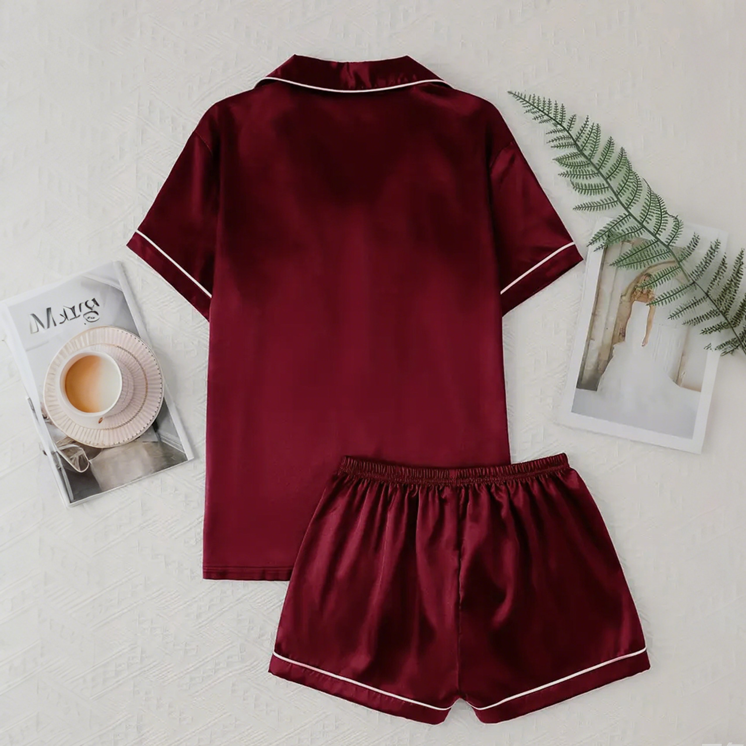 Nuevo pijama europeo y americano transfronterizo, tiras de verano, pantalones cortos básicos de manga corta de color sólido, trajes casuales de servicio a domicilio para damas al por mayor