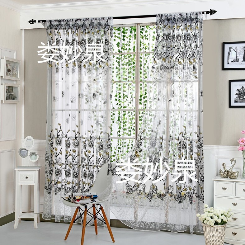 Finished Gauze Curtain Pastoral Translucent Offset Printing Window Screen Export Products Can Be Customized in Size