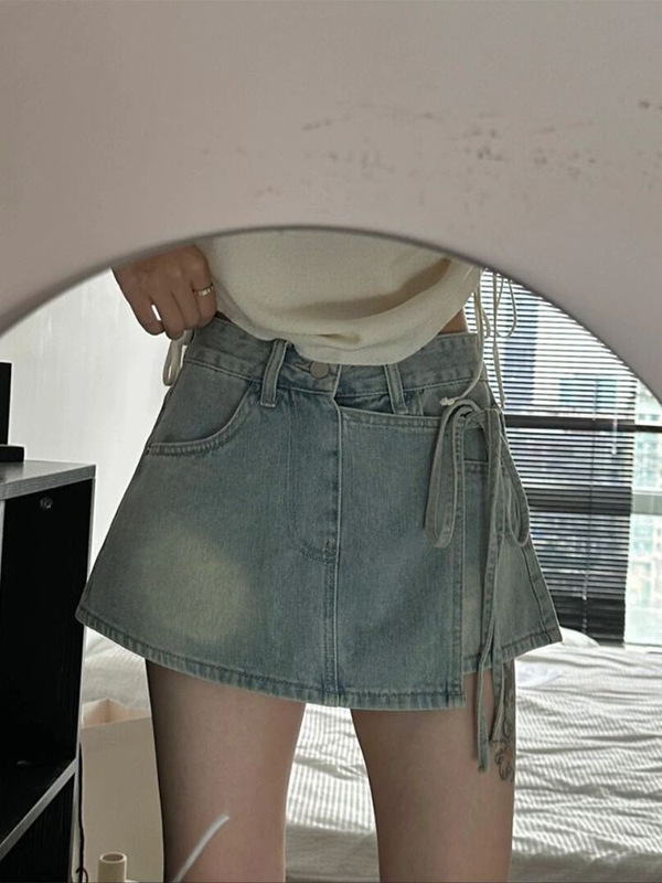 Denim Short Culottes for Women Ns Versatile 2025 Spring and Summer High Waist New Anti-Exposure Loose Hip-Covering A-Line Skirt