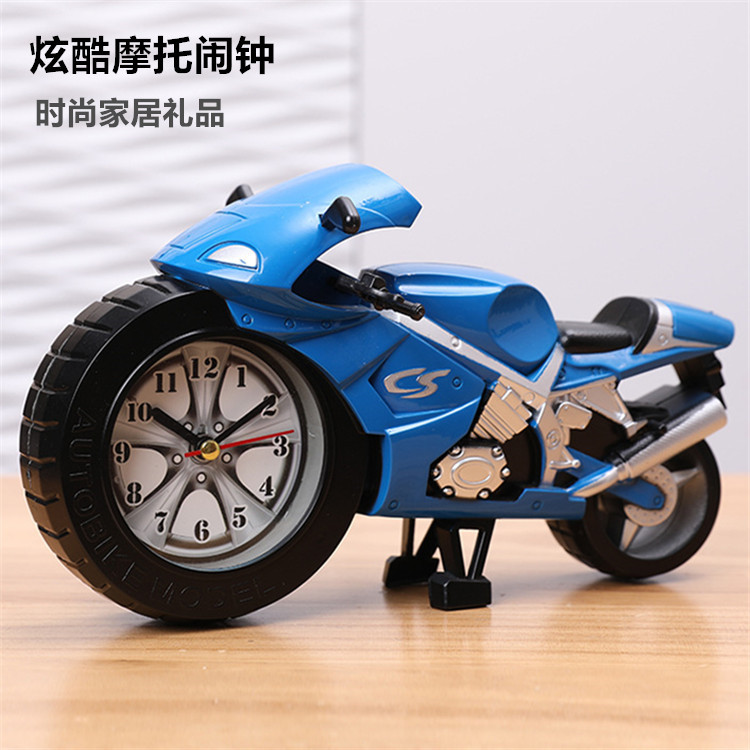 Cross-border motorcycle shape small alarm clock children's primary school dormitory alarm clock fashion creative bedroom bedside table clock ornaments