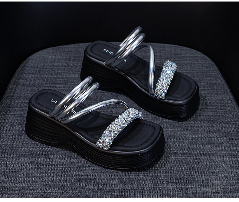Dép sandal nữ quai chữ V đế dày tăng chiều cao, phong cách tiên nữ, đi được hai kiểu — M2902 màu đen, M2902 màu bạc, M2902 màu be chi tiết 22