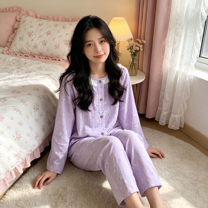 100% Cotton Double-Layer Gauze Spring, Autumn, and Summer Pajamas for Women, Sweet Lace Homewear, Long-Sleeve Long-Pants Women's Cardigan Set 100% Cotton Double-Layer Gauze Spring, Autumn, and Summer Pajamas for Women, Sweet Lace Homewear, Long-Sleeve Long-Pants Women's Cardigan Set