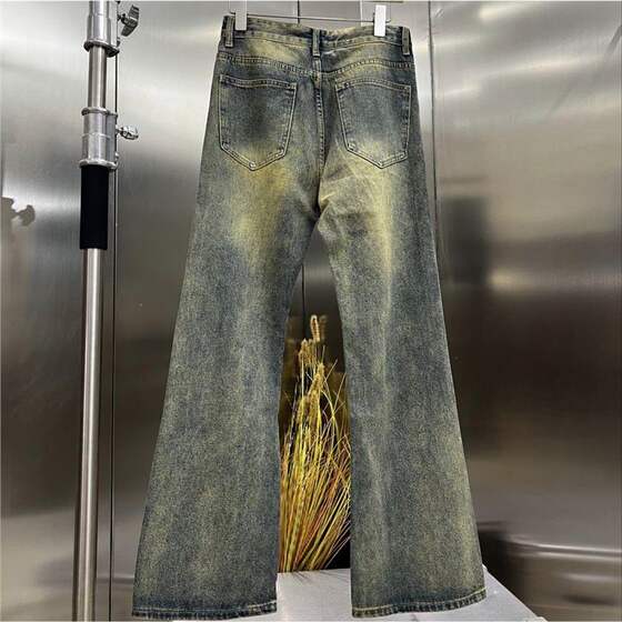 American Style Vintage Stitching Jeans with Washed Old Denim Vest Men's Spring and Autumn New Fashionable Brand All-match suit