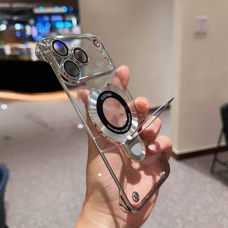适用iPhone17手机壳电镀无边框磁吸支架苹果17air自带玻璃镜头膜|undefined