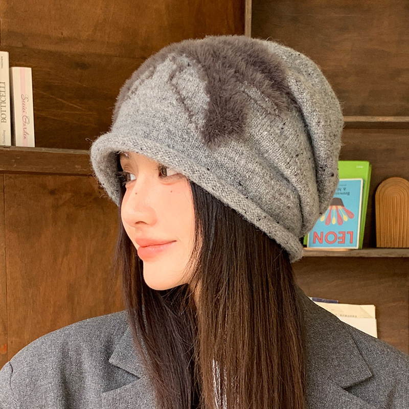 韓国の秋冬の女性用帽子、かわいいリボンニットウール帽子、暖かくて多用途なパイル帽子、顔が見える小さな防寒帽子|undefined