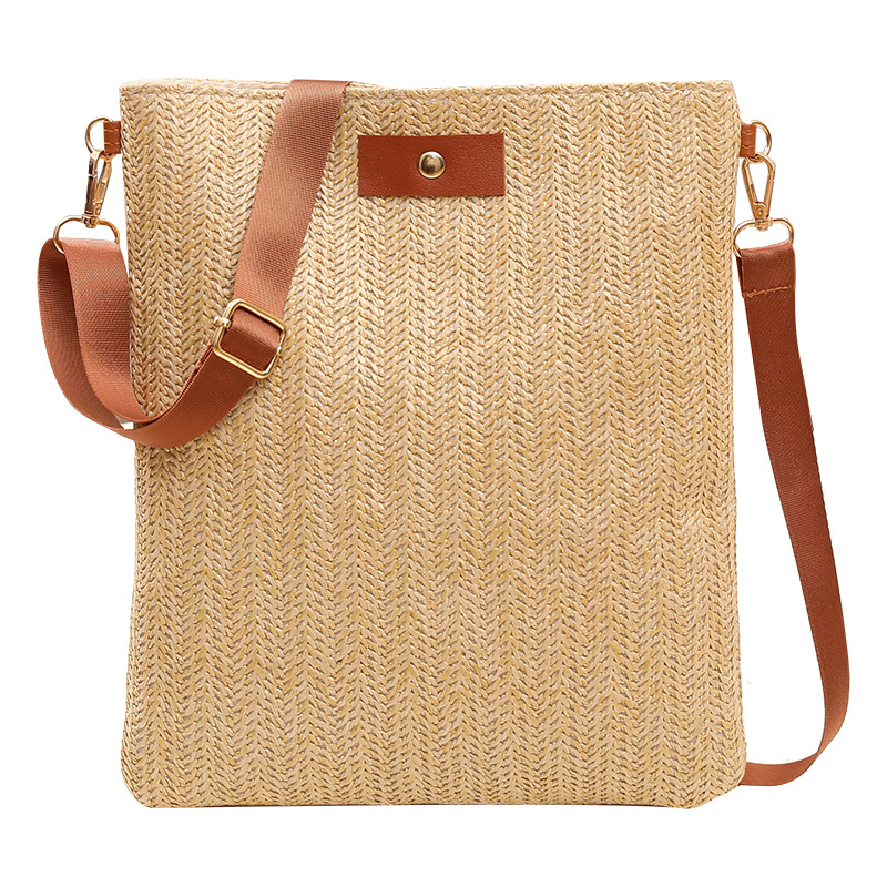 Bolsa de mujer en stock, bolsa de paja transfronteriza, bolsa de hombro, bolsa de balde, bolsa de playa, bolsa de tote, correa de hombro ancha ajustable, estilo de vacaciones portátil