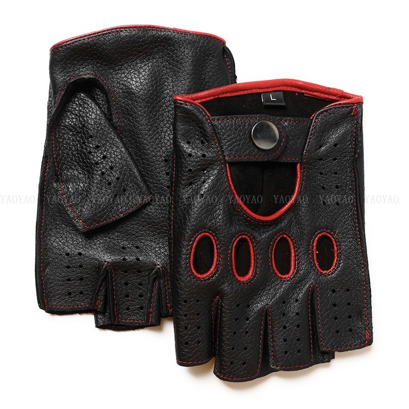 A generation of factory direct autumn, winter, spring and summer men and women riding outdoor leather half finger sheepskin gloves porous transport