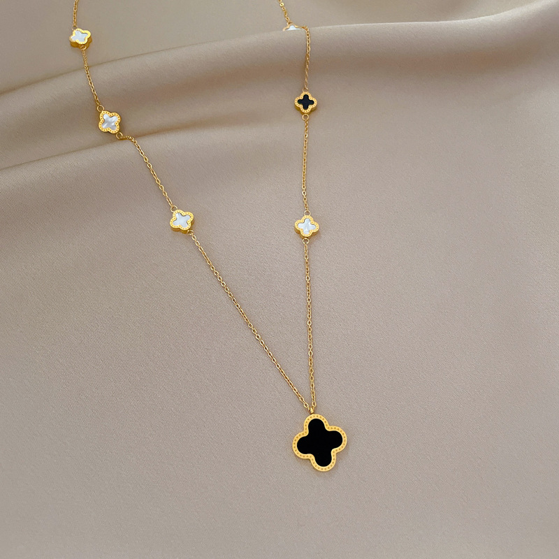 Lucky Grass Double Sided Necklace Minimalist Real Gold Chain_voghion.com