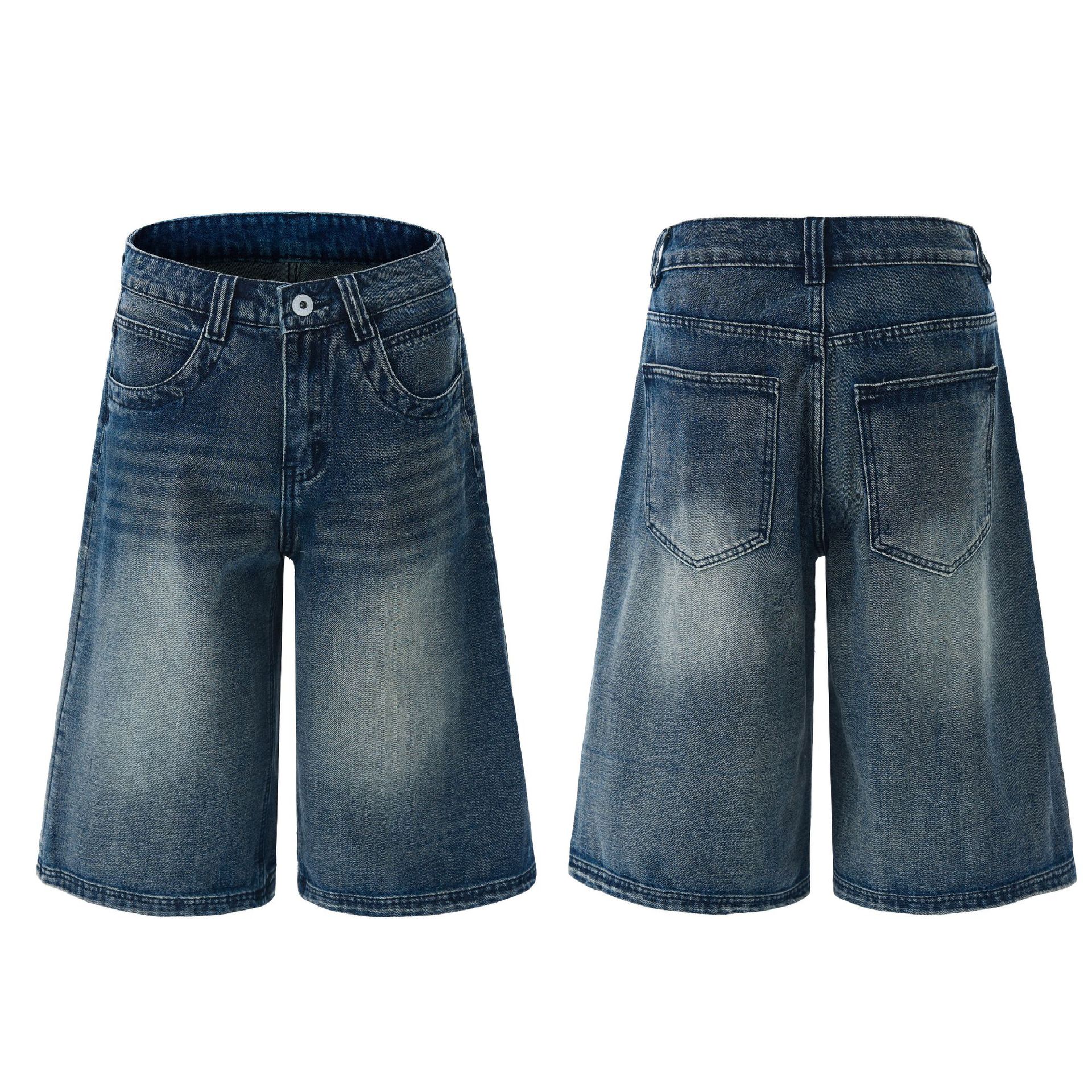 LKTM Men's Summer American Style Vintage Washed Denim Cropped Pants Men's and Women's High Sense Loose Profile Short Pants